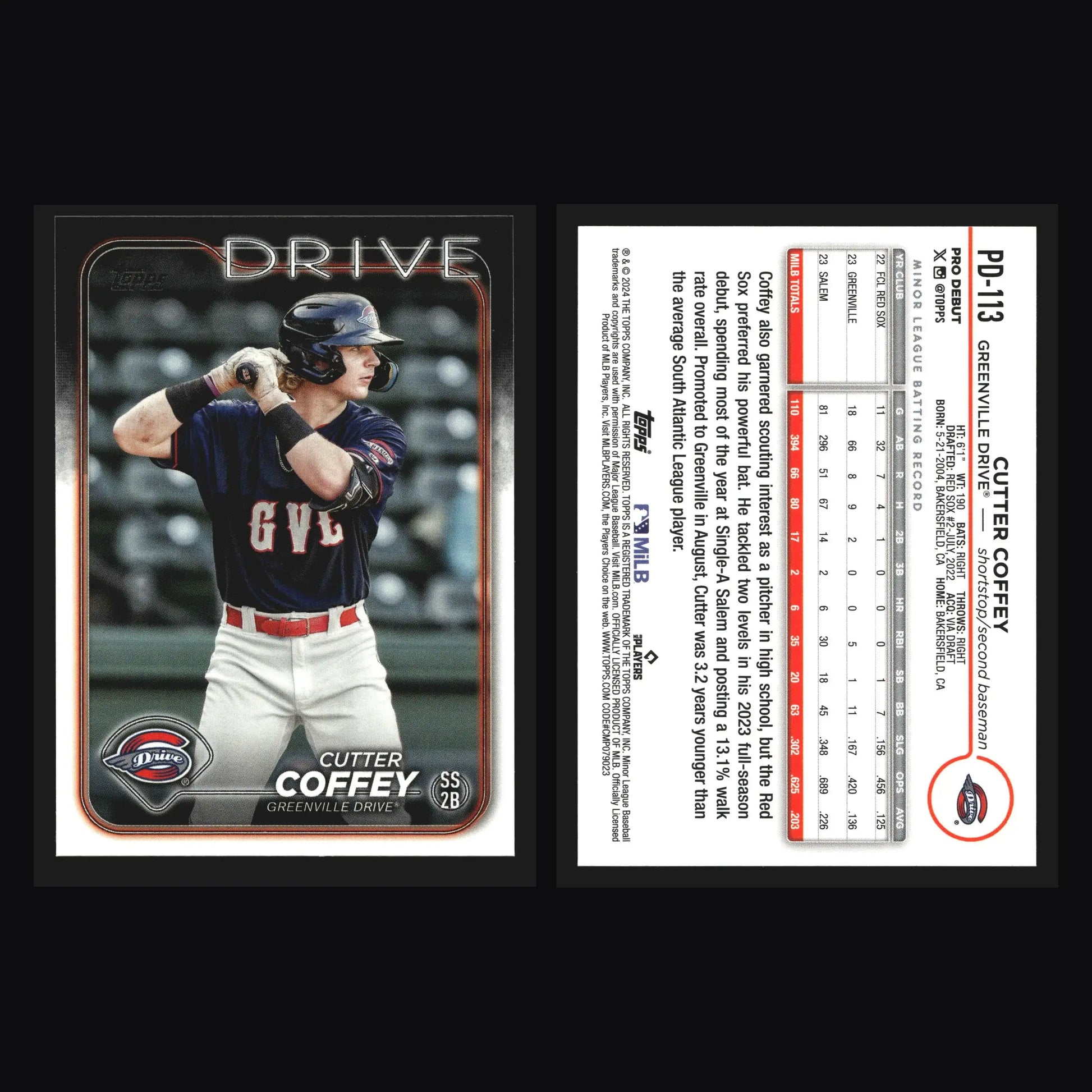 2024 Topps Pro Debut Cutter Coffey #PD-113 Greenville Drive - Baseball Card Single
