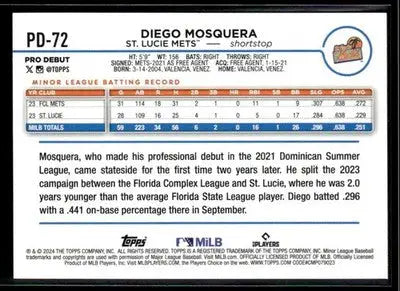 2024 Topps Pro Debut Diego Mosquera #PD-72 St. Lucie Mets
