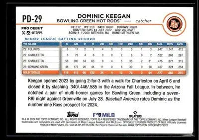 2024 Topps Pro Debut Dominic Keegan #PD-29 Bowling Green Hot Rods