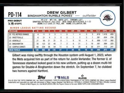 2024 Topps Pro Debut Drew Gilbert #PD-114 Binghamton Rumble Ponies