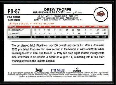 2024 Topps Pro Debut Drew Thorpe #PD-87 Birmingham Barons