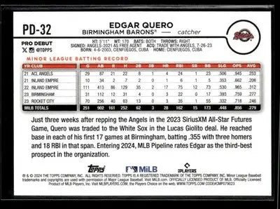2024 Topps Pro Debut Edgar Quero #PD-32 Birmingham Barons