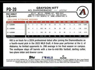 2024 Topps Pro Debut Grayson Hitt #PD-20 ACL Diamondbacks