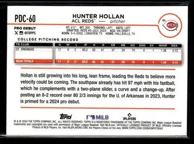 2024 Topps Pro Debut Hunter Hollan #PDC-60 Chrome Refractor ACL Reds