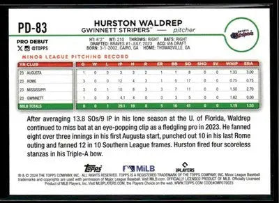 2024 Topps Pro Debut Hurston Waldrep #PD-83 Gwinnett Stripers