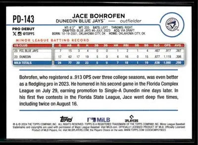 2024 Topps Pro Debut Jace Bohrofen #PD-143 Dunedin Blue Jays