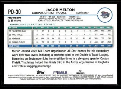 2024 Topps Pro Debut Jacob Melton #PD-30 Corpus Christi Hooks