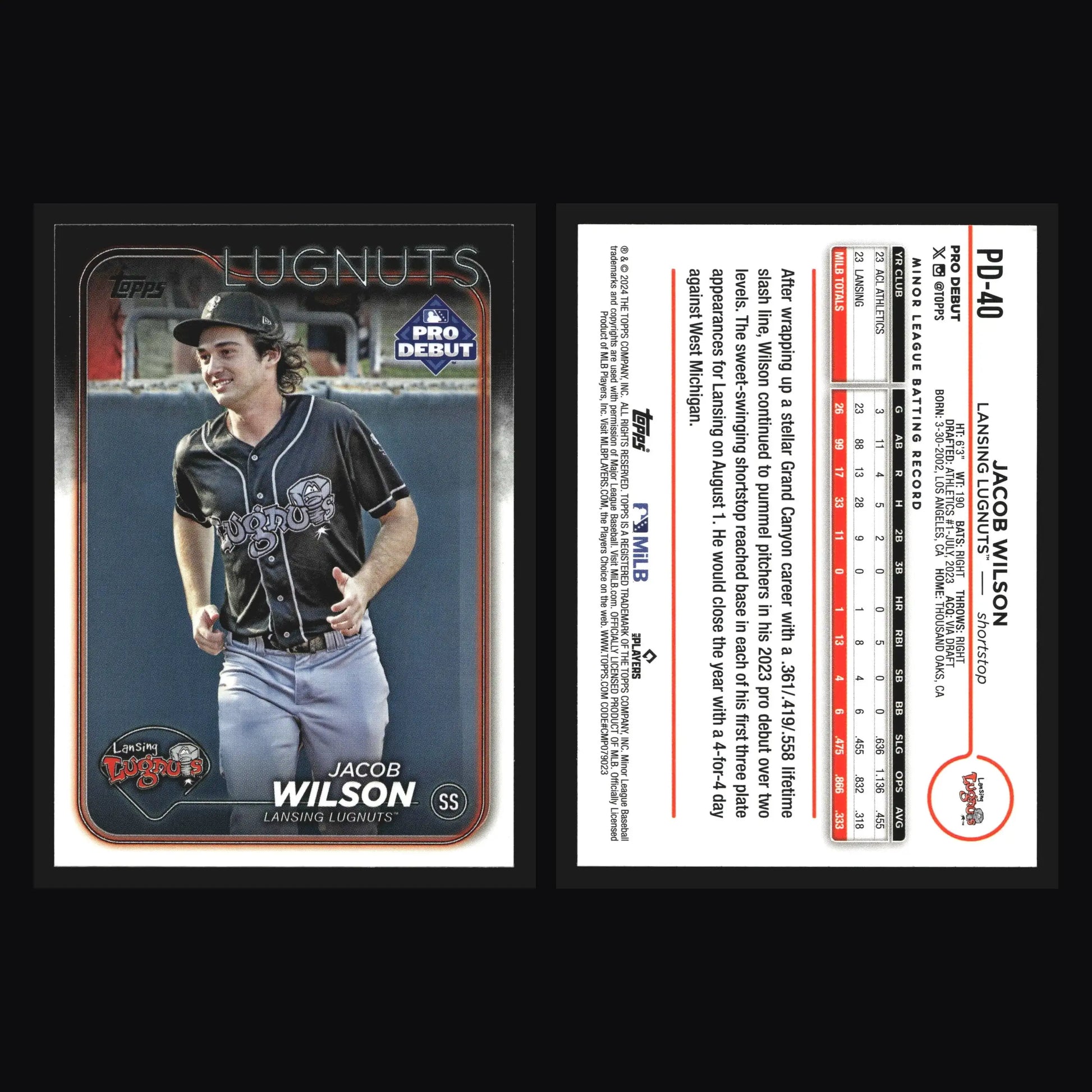 2024 Topps Pro Debut Jacob Wilson #PD-40 Lansing Lugnuts Athletics - Baseball Card Single