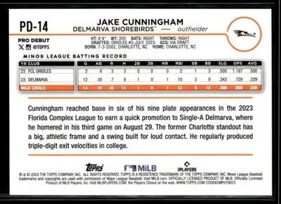 2024 Topps Pro Debut Jake Cunningham #PD-14 Delmarva Shorebirds