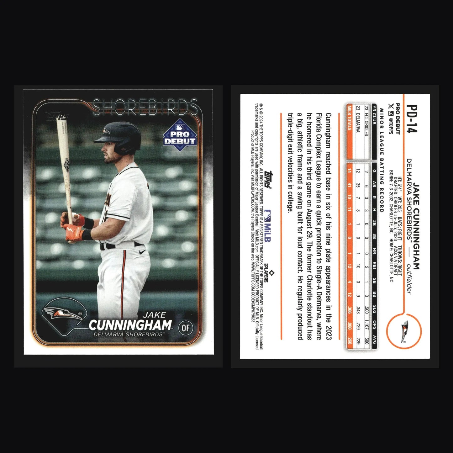 2024 Topps Pro Debut Jake Cunningham #PD-14 Delmarva Shorebirds - Baseball Card Single