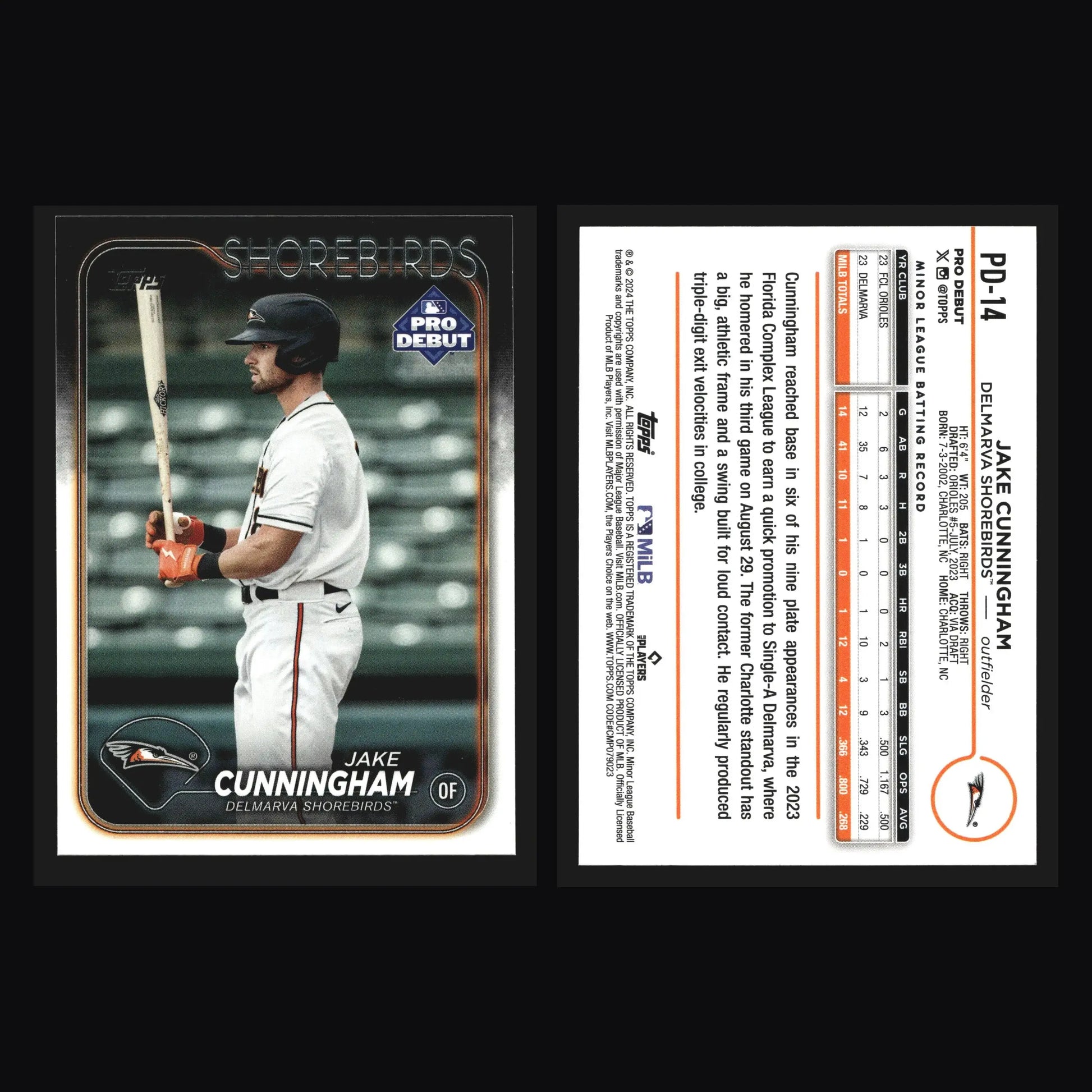 2024 Topps Pro Debut Jake Cunningham #PD-14 Delmarva Shorebirds - Baseball Card Single