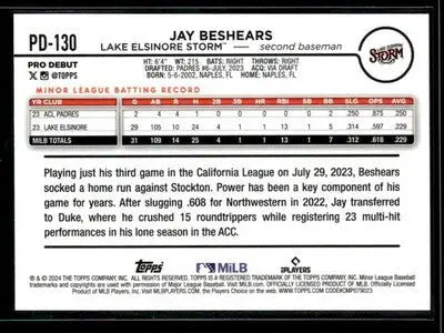 2024 Topps Pro Debut Jay Beshears #PD-130 Lake Elsinore Storm