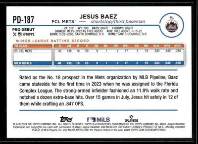 2024 Topps Pro Debut Jesus Baez #PD-187 FCL Mets
