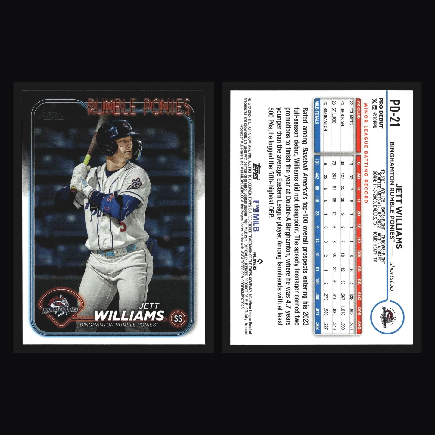 2024 Topps Pro Debut Jett Williams #PD-21 Binghamton Rumble Ponies Mets - Baseball Card Single