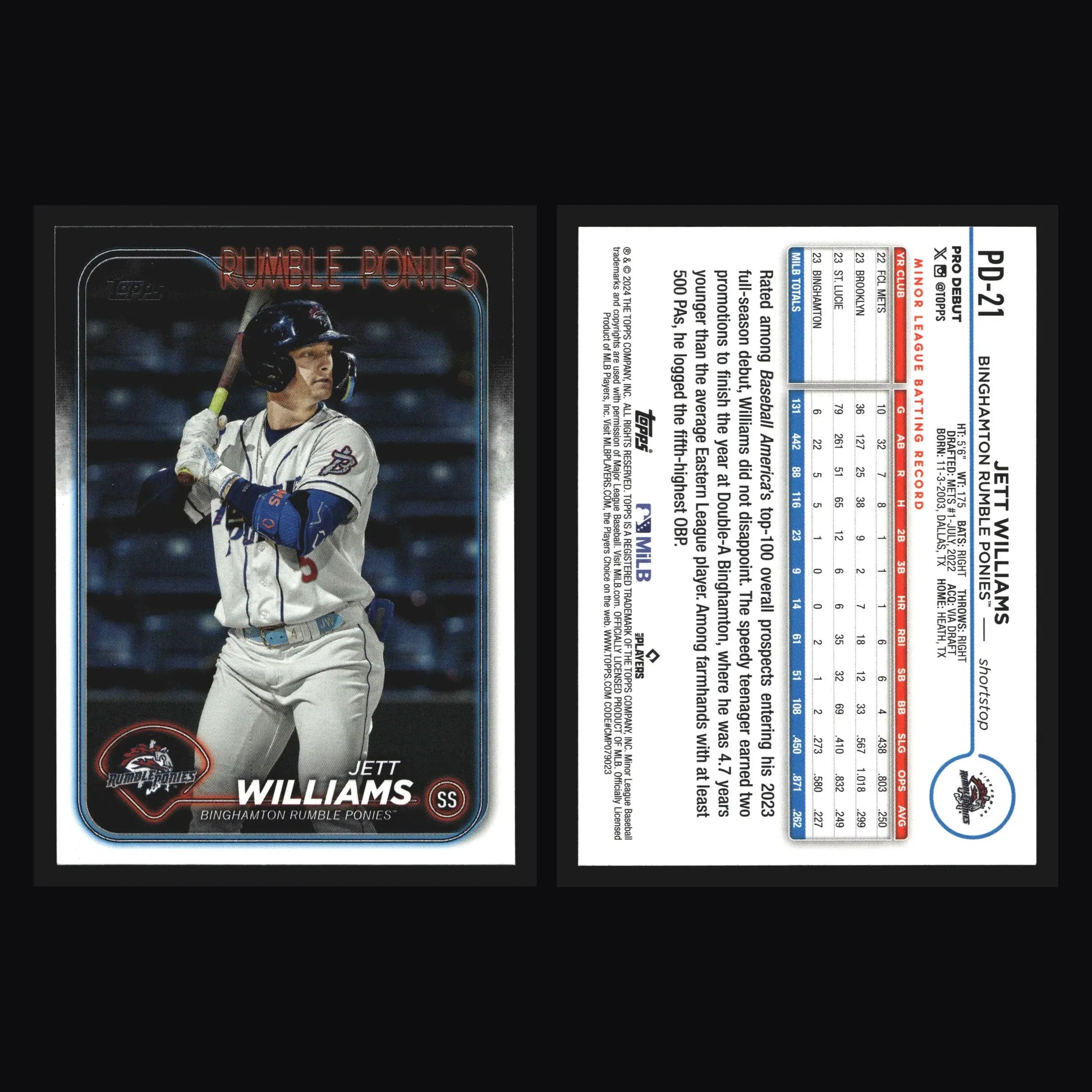2024 Topps Pro Debut Jett Williams #PD-21 Binghamton Rumble Ponies Mets - Baseball Card Single