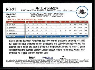 2024 Topps Pro Debut Jett Williams #PD-21 Binghamton Rumble Ponies