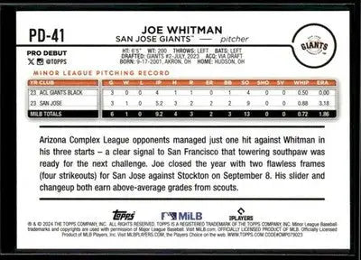 2024 Topps Pro Debut Joe Whitman #PD-41 San Jose Giants