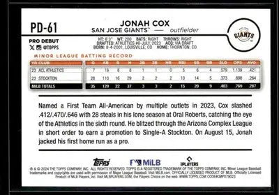 2024 Topps Pro Debut Jonah Cox #PD-61 San Jose Giants
