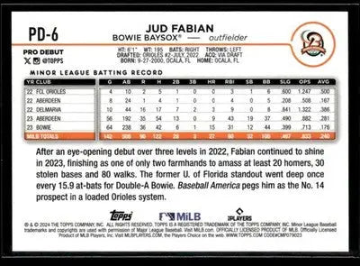 2024 Topps Pro Debut Jud Fabian #PD-6 Bowie Baysox