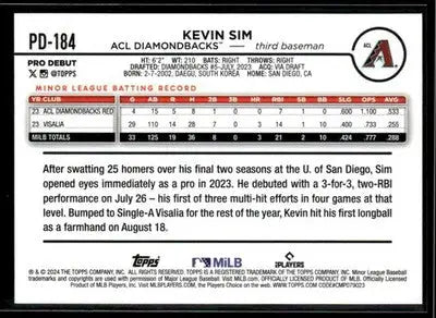 2024 Topps Pro Debut Kevin Sim #PD-184 ACL Diamondbacks
