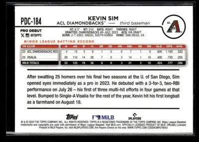 2024 Topps Pro Debut Kevin Sim #PDC-184 Chrome X-Fractor ACL Diamondbacks