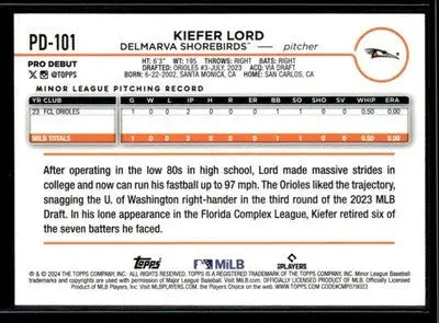 2024 Topps Pro Debut Kiefer Lord #PD-101 Delmarva Shorebirds