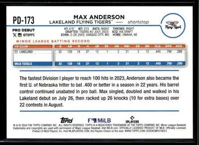 2024 Topps Pro Debut Max Anderson #PD-173 Lakeland Flying Tigers