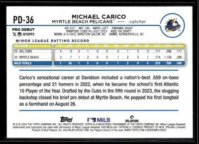 2024 Topps Pro Debut Michael Carico #PD-36 Myrtle Beach Pelicans