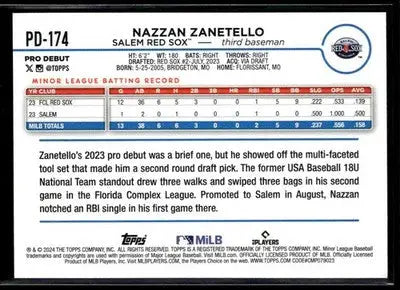 2024 Topps Pro Debut Nazzan Zanetello #PD-174 Salem Red Sox