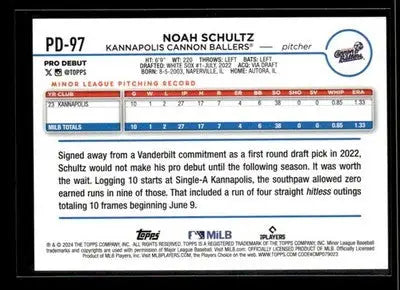 2024 Topps Pro Debut Noah Schultz #PD-97 Kannapolis Cannon Ballers