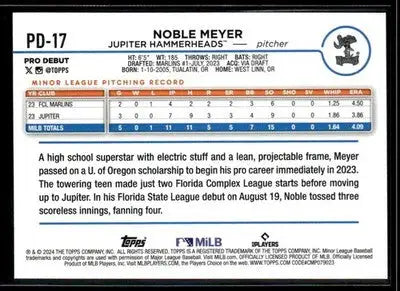 2024 Topps Pro Debut Noble Meyer #PD-17 Jupiter Hammerheads