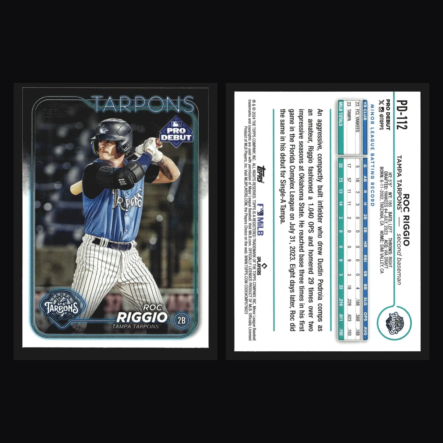 2024 Topps Pro Debut #PD-112 Roc Riggio Tampa Tarpons Yankees - Baseball Card Single