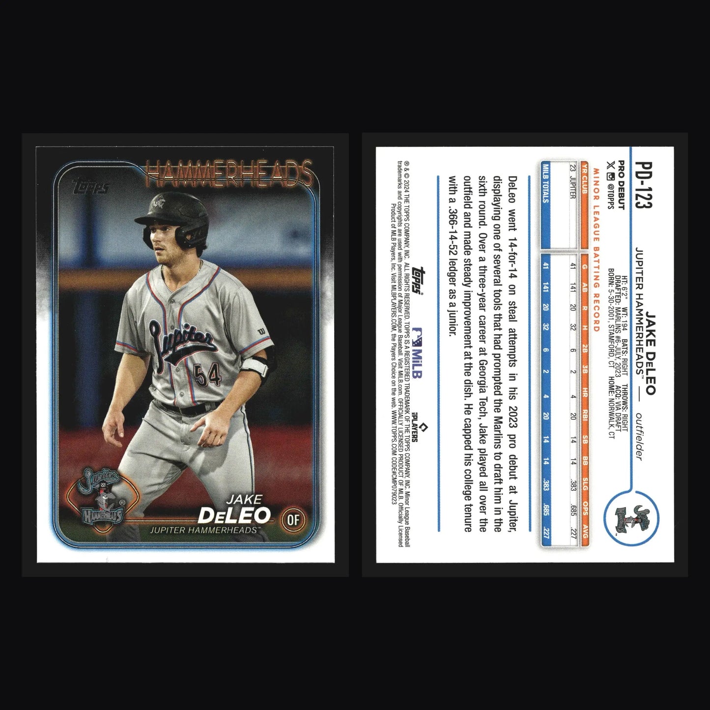 2024 Topps Pro Debut #PD-123 Jake DeLeo Jupiter Hammerheads Marlins