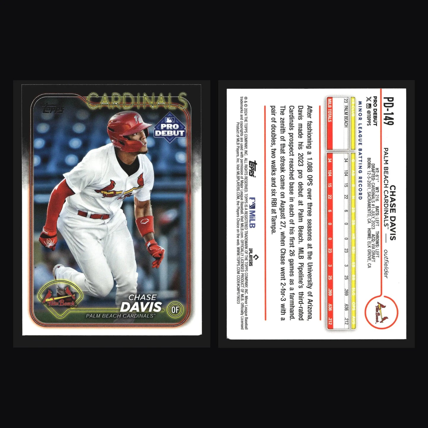 2024 Topps Pro Debut #PD-149 Chase Davis Palm Beach Cardinals Prospect