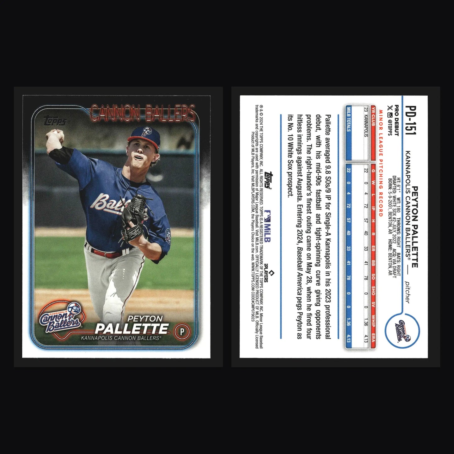 2024 Topps Pro Debut #PD-151 Peyton Pallette Kannapolis White Sox - Baseball Card Single
