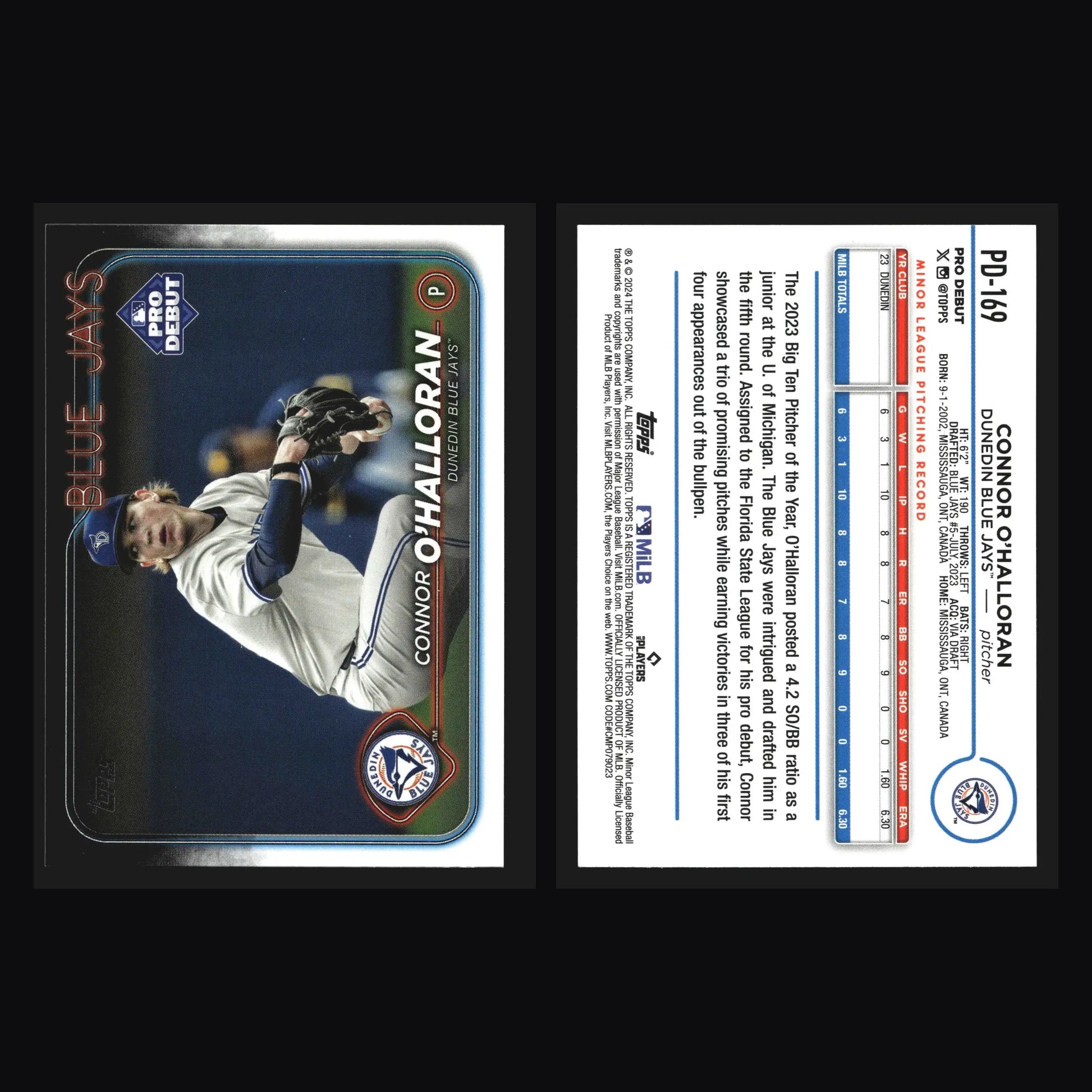 2024 Topps Pro Debut #PD-169 Connor O’Halloran Dunedin Blue Jays - Baseball Card Single