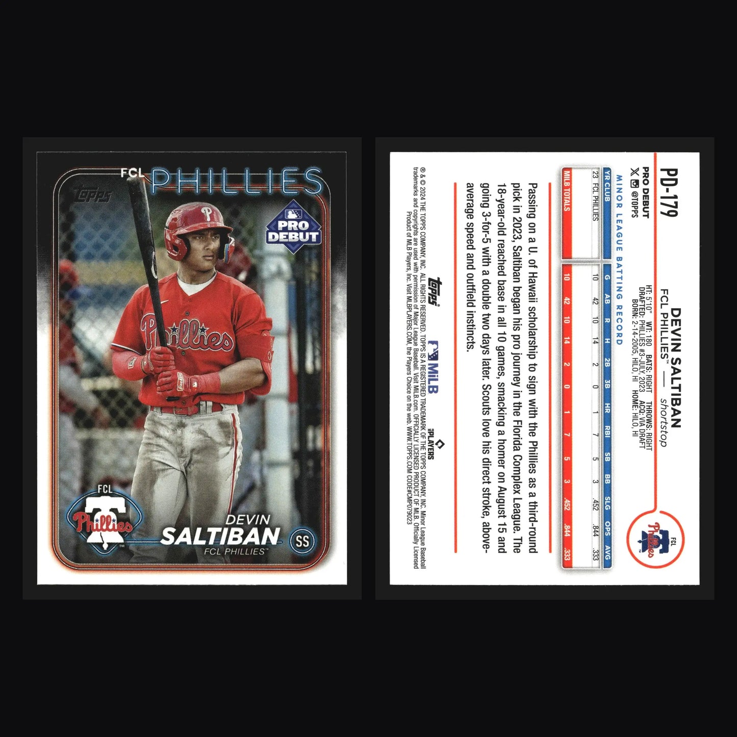 2024 Topps Pro Debut #PD-179 Devin Saltiban FCL Phillies - Baseball Card Single