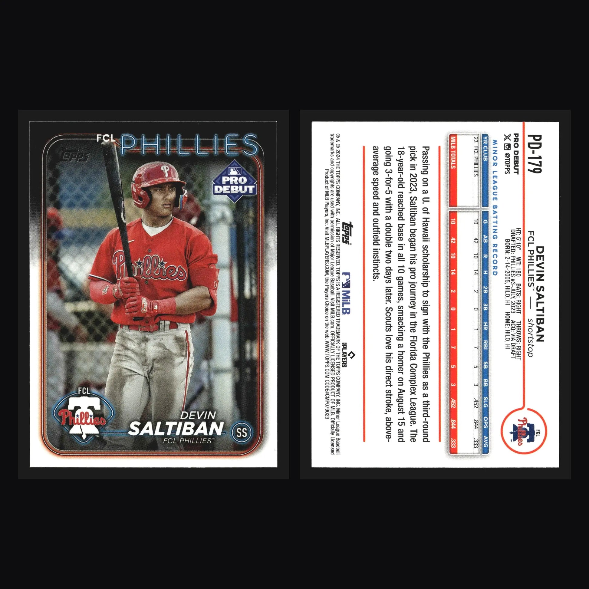 2024 Topps Pro Debut #PD-179 Devin Saltiban FCL Phillies - Baseball Card Single