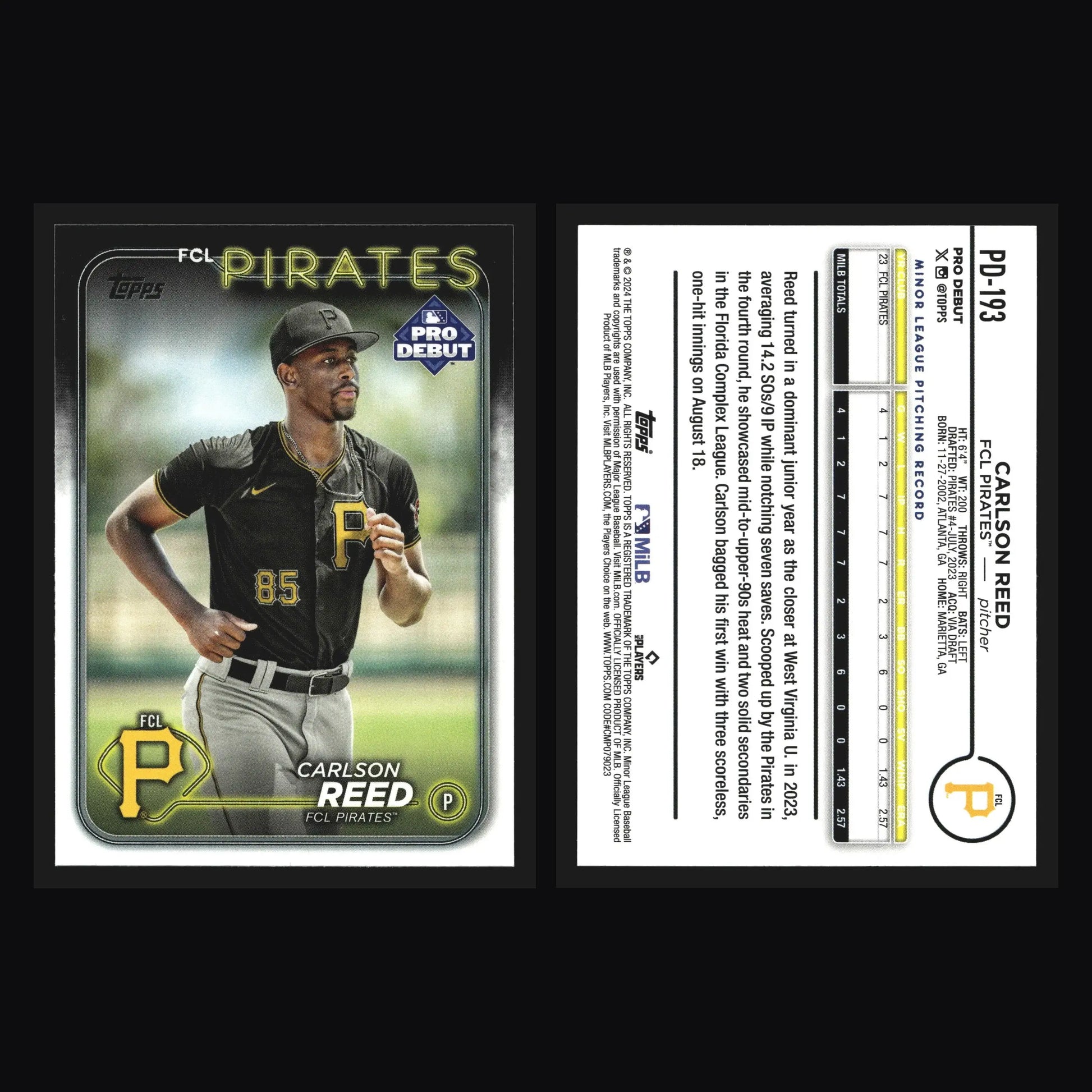 2024 Topps Pro Debut #PD-193 Carlson Reed FCL Pirates - Baseball Card Single