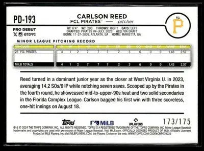 2024 Topps Pro Debut #PD-193 Carlson Reed Sparkle Foil #/175 - Baseball Card Single