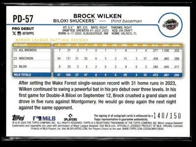 2024 Topps Pro Debut #PD-57 Brock Wilken Autographs Blue #/150 - Baseball Card Single