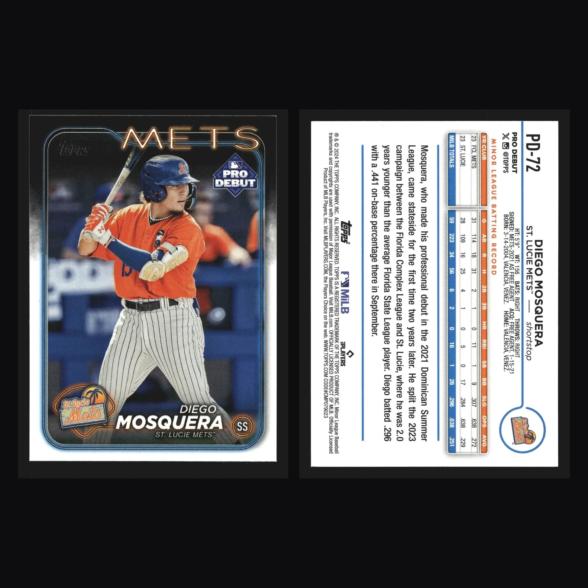2024 Topps Pro Debut #PD-72 Diego Mosquera St. Lucie Mets - Baseball Card Single
