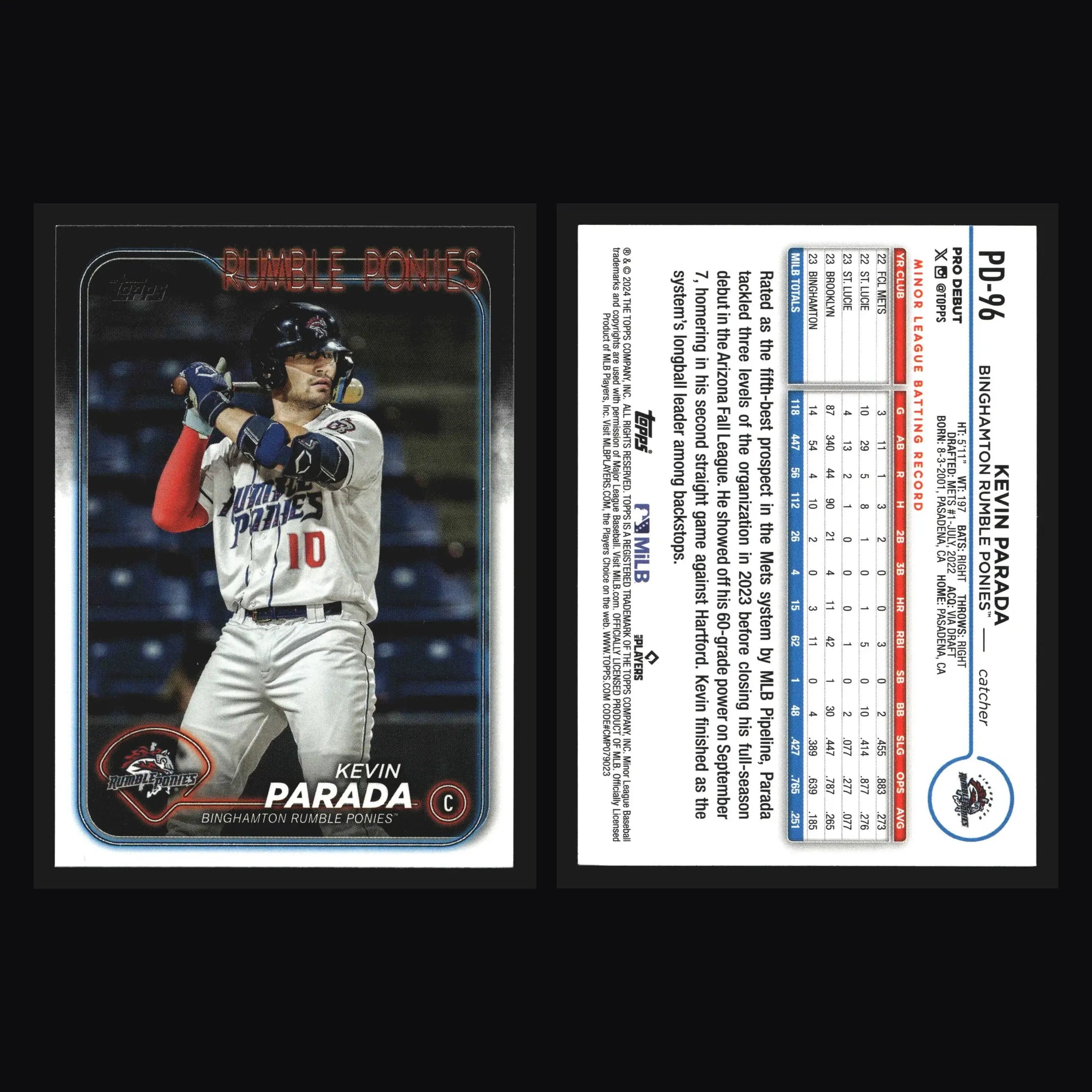 2024 Topps Pro Debut #PD-96 Kevin Parada Binghamton Rumble Ponies Mets - Baseball Card Single