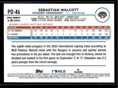 2024 Topps Pro Debut Sebastian Walcott #PD-46 Hickory Crawdads