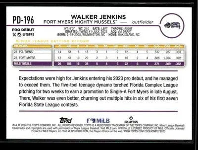 2024 Topps Pro Debut Walker Jenkins #PD-196 Fort Myers Mighty Mussels