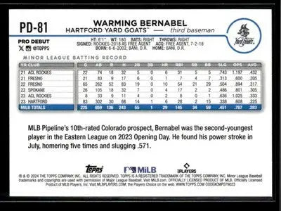 2024 Topps Pro Debut Warming Bernabel #PD-81 Hartford Yard Goats