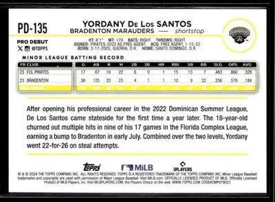 2024 Topps Pro Debut Yordany De Los Santos #PD-135 Bradenton Marauders