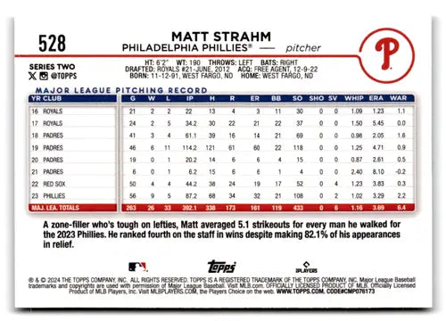 2024 Topps Rainbow Foil #528 Matt Strahm NM-MT Phillies ID:76450 - Baseball Card Single