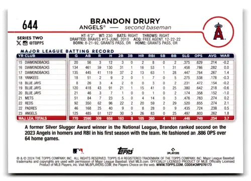 2024 Topps Rainbow Foil #644 Brandon Drury NM-MT Angels ID:76451 - Baseball Card Single