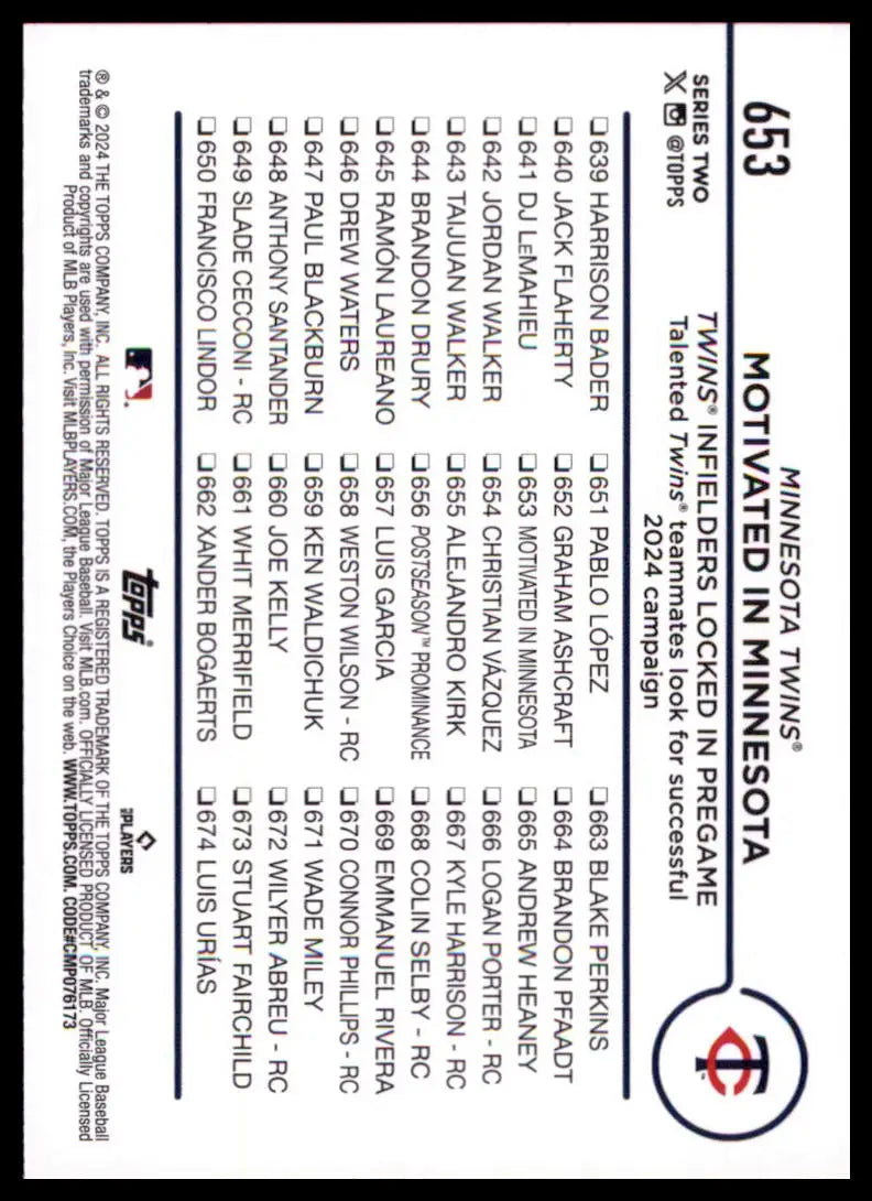 2024 Topps - Rainbow Foil Motivated In Minnesota (Correa / Lewis) 653 Twins NM - Baseball Card Single